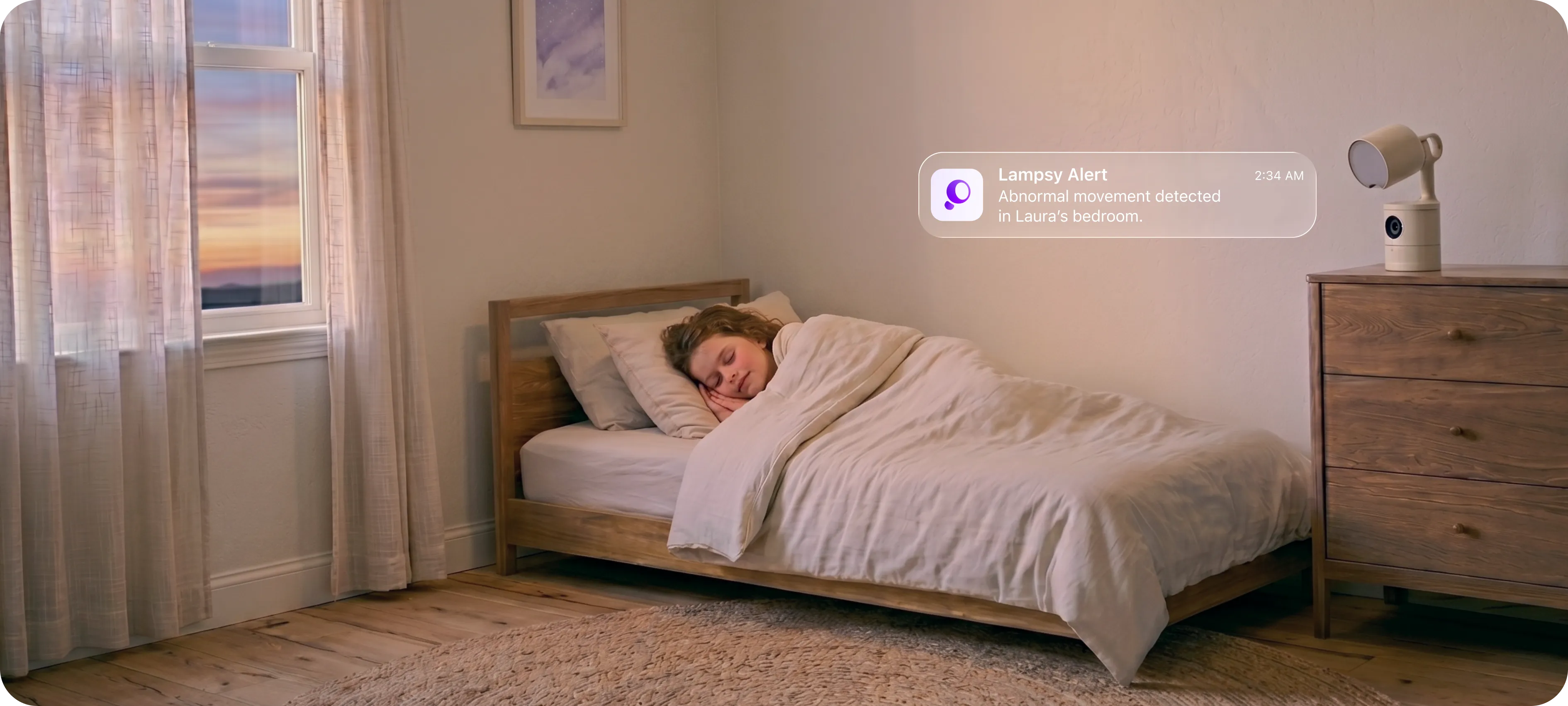 Lampsy epilepsy monitoring device in a bedroom at night